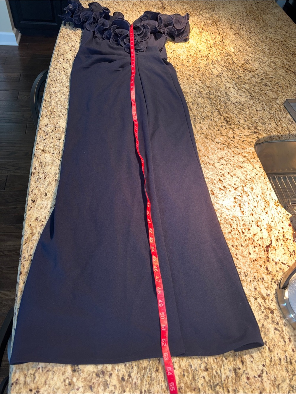 Xscape Navy Ruffled Off the Shoulders Maxi Gown - Picture 11 of 14